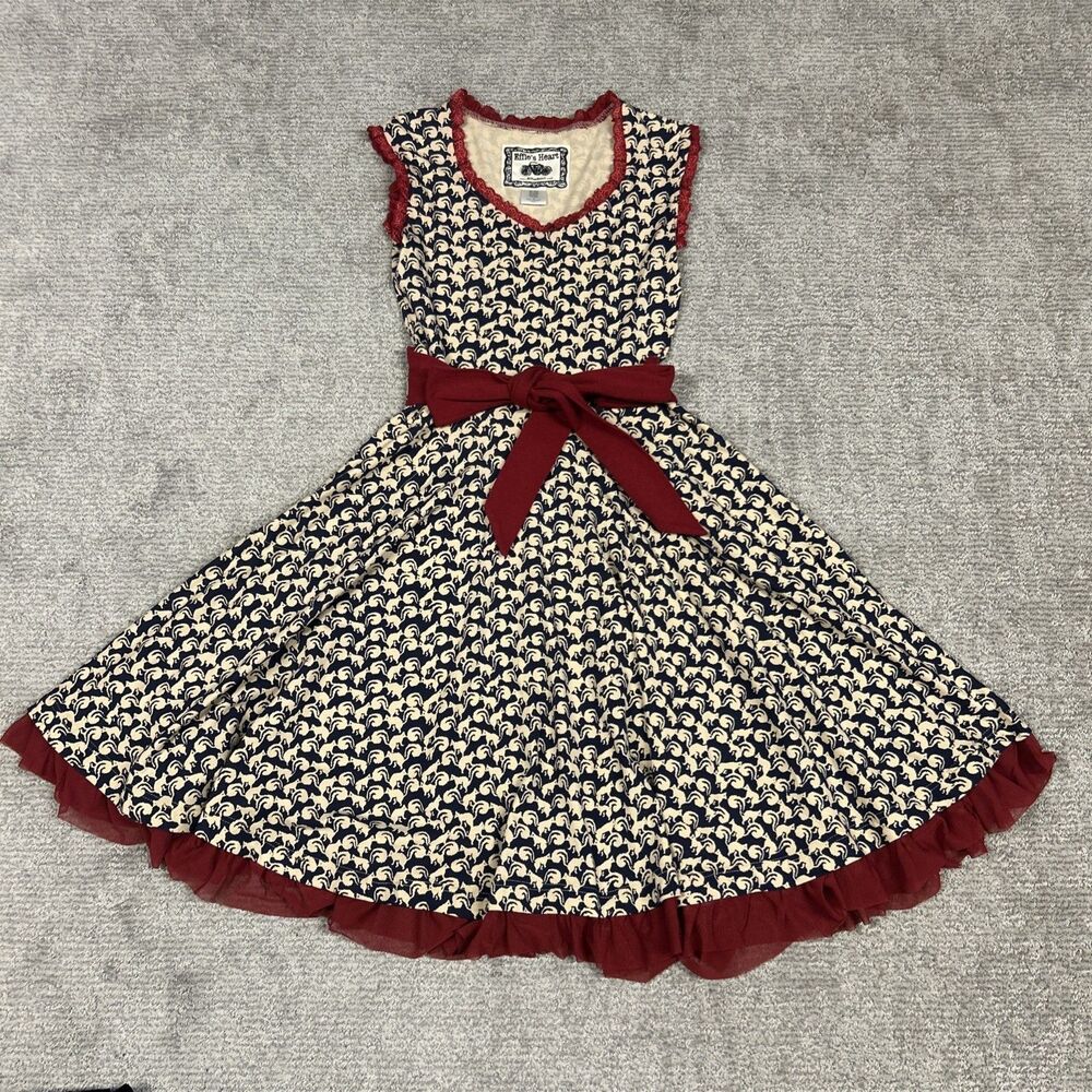 Effies Heart Dress Womens Small Squirrel Pockets Tie Lace Trim Fit N Flare